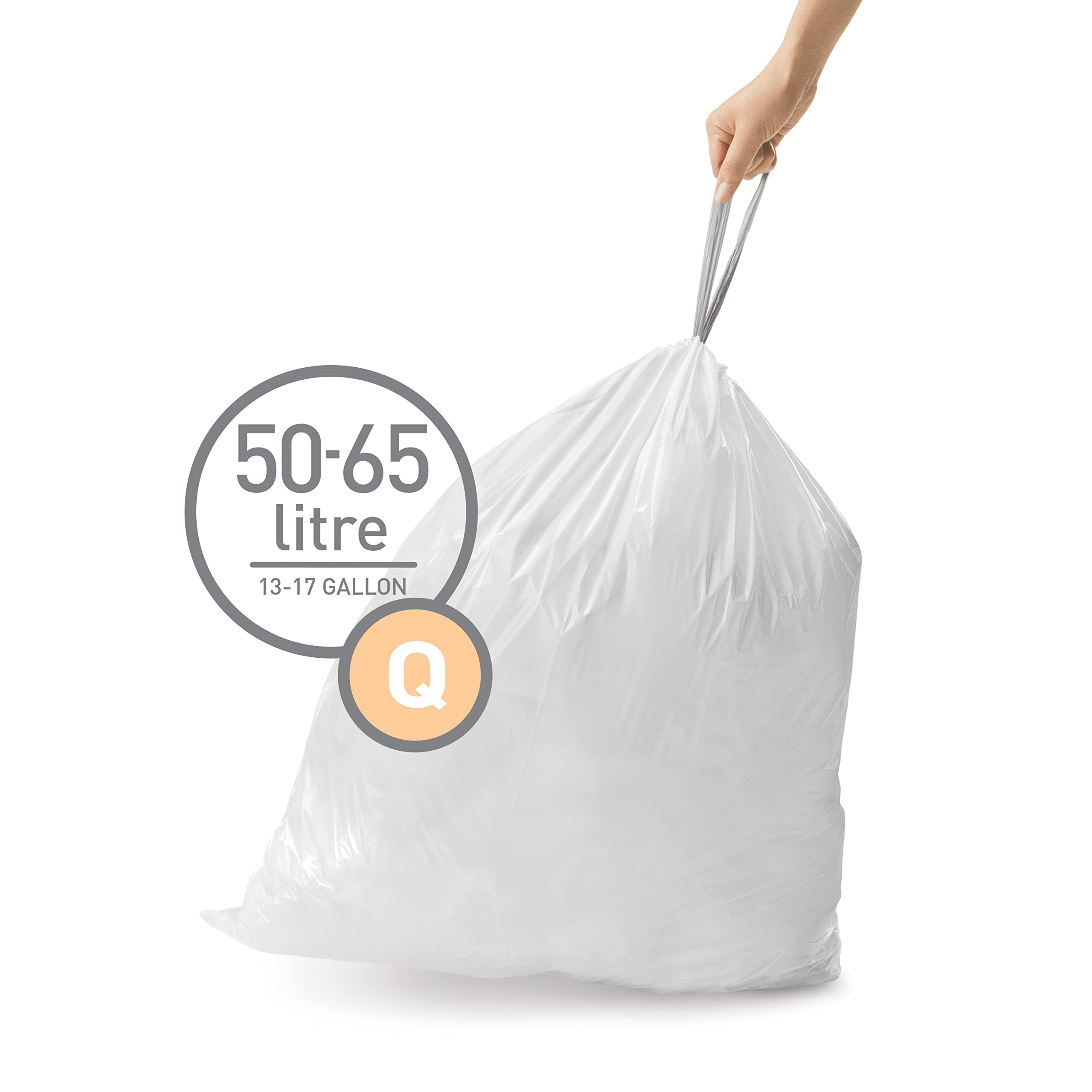 simplehuman Code Q Custom Fit Bin Liners - 17 Gallon Capacity, White Plastic (20 Count) 2