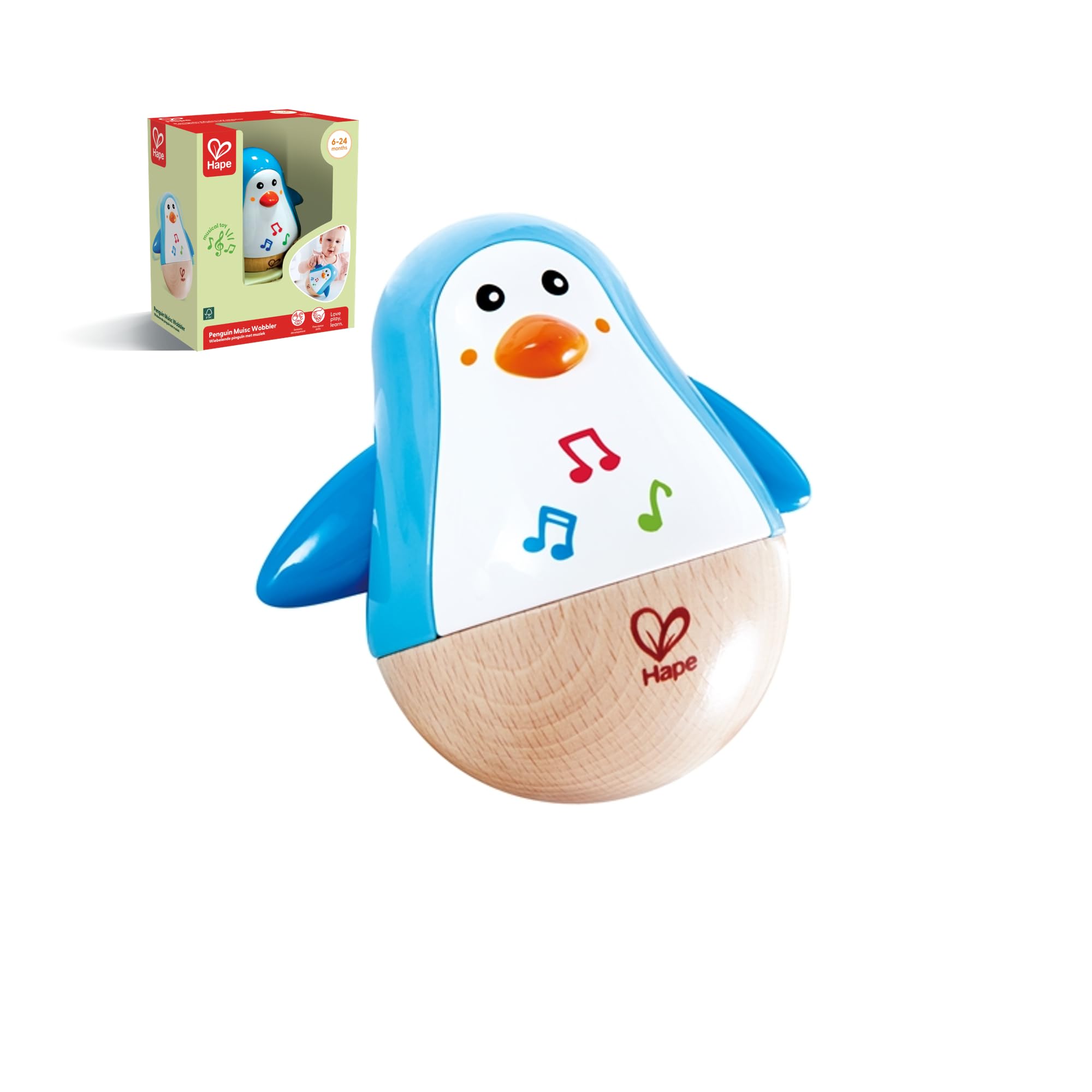 Hape Penguin Musical Wobbler - Roly-Poly Toy with Soothing Tinkling Sounds for Babies 6 Months+ 1