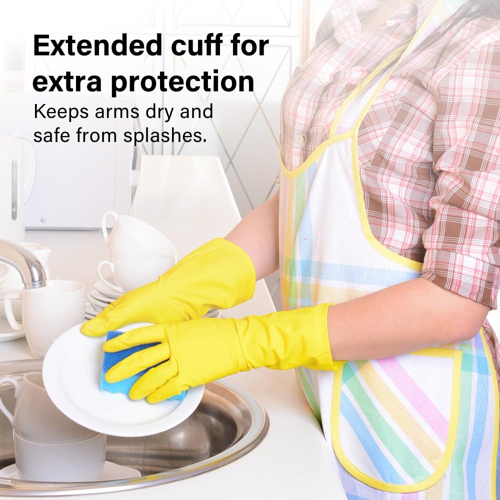Ofah Premium Household Gloves - Large Size, Waterproof Rubber, Non-Slip Grip | 4 Pairs 4