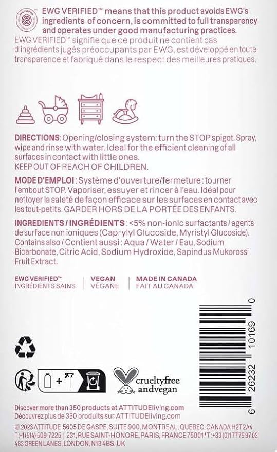 ATTITUDE EWG Verified Toy and Surface Cleaner - Unscented, Plant-Based Formula | 800 ml Spray 8