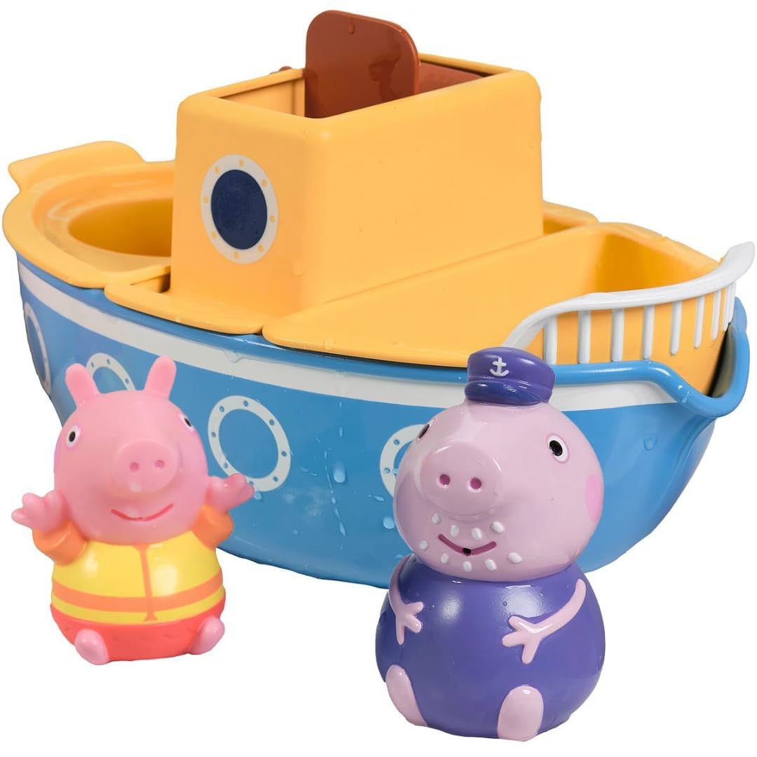 TOMY E73414 Toomies Grandpa Pig’s Splash & Pour Boat - 4 Pc Bath Time Playset 7