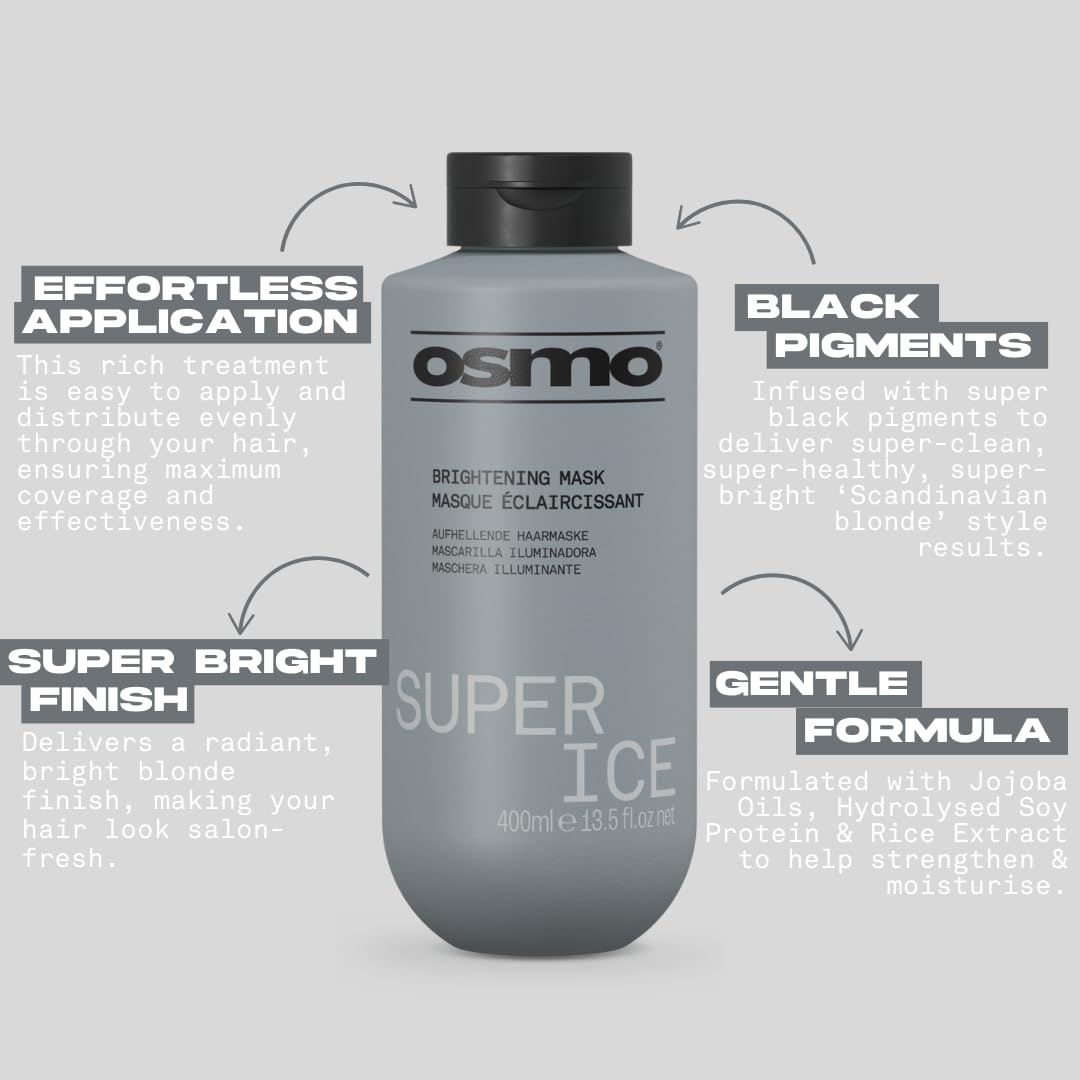 Osmo Super Ice Brightening Hair Mask - Tones Blonde Hair, Nourishes with Jojoba Oil & Aloe Vera, 400ml