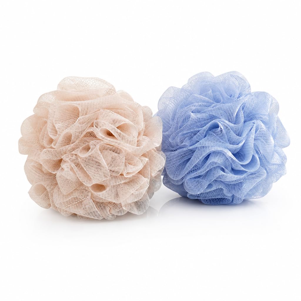Lafefe Loofah Sponge with Built-In Sponge Core - 2 Count, Blue + Pink
