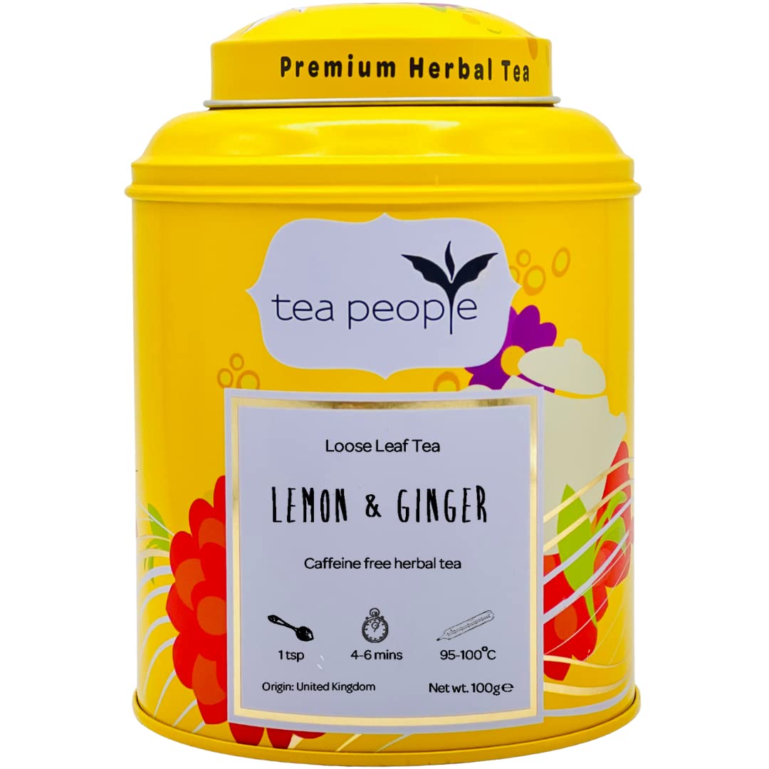 Tea People Lemon and Ginger Herbal Tea - 100g Caffeine-Free Loose Leaf Blend with Amla, Lemongrass & Ginger