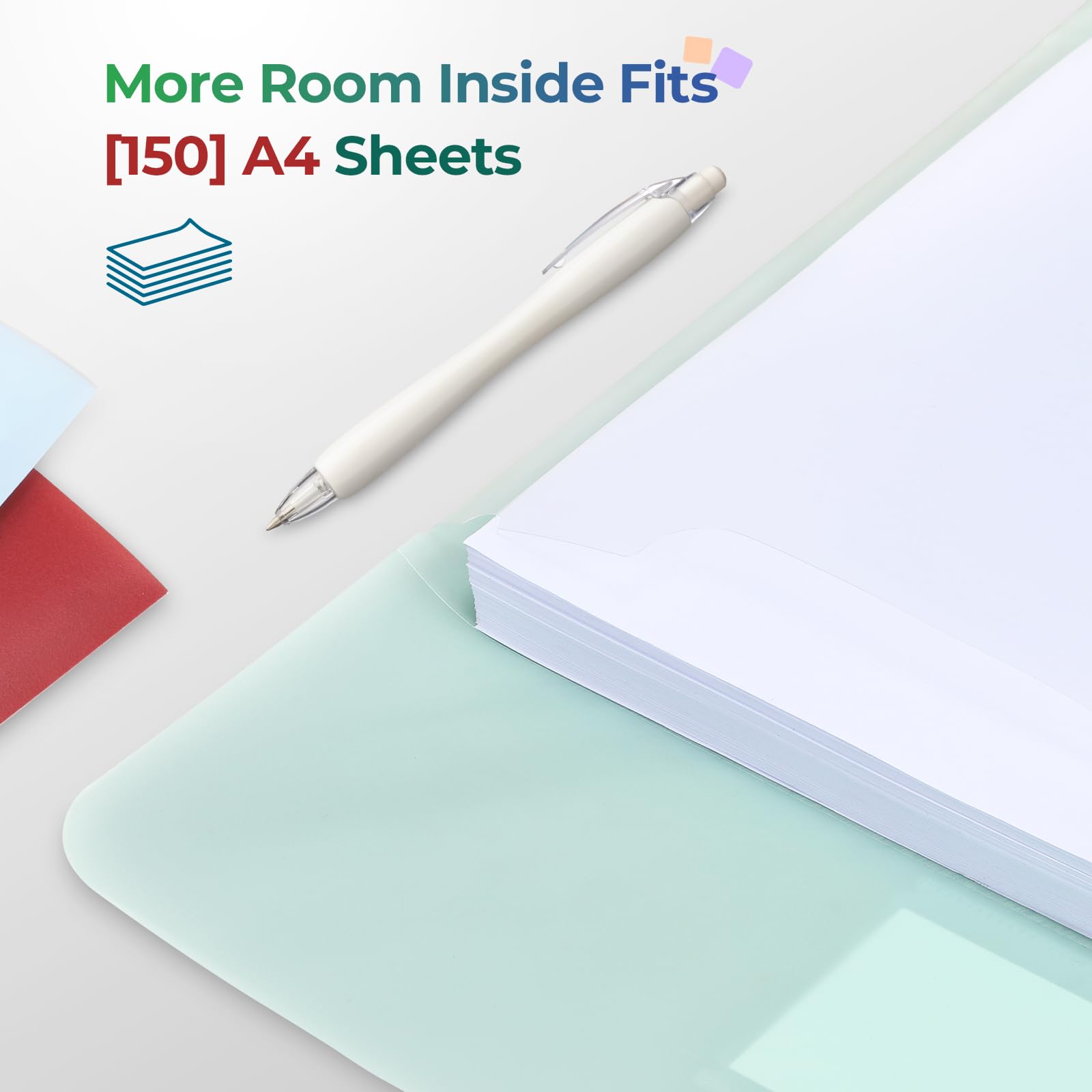 Euvqunn 32 PCS Plastic Wallets A4 - 8 Colours, Snap Button, Waterproof Document Folders 3