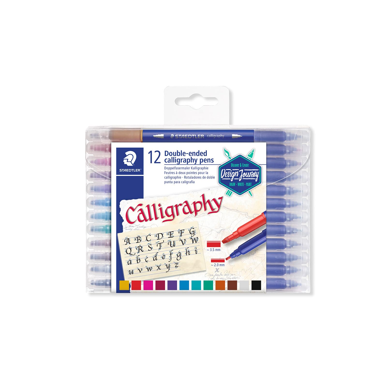 STAEDTLER Calligraphy Pen Set - Double-Ended | 12 Assorted Colors | 3.5mm & 2mm Tips