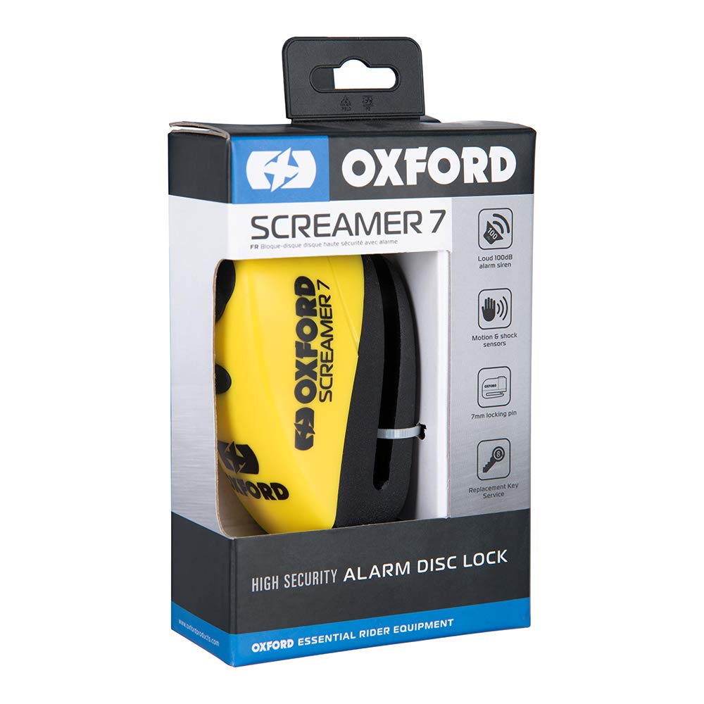Oxford OF159 H D Motorbike Chain Lock + Screamer 7 Alarm Disc Lock Yellow/B 7