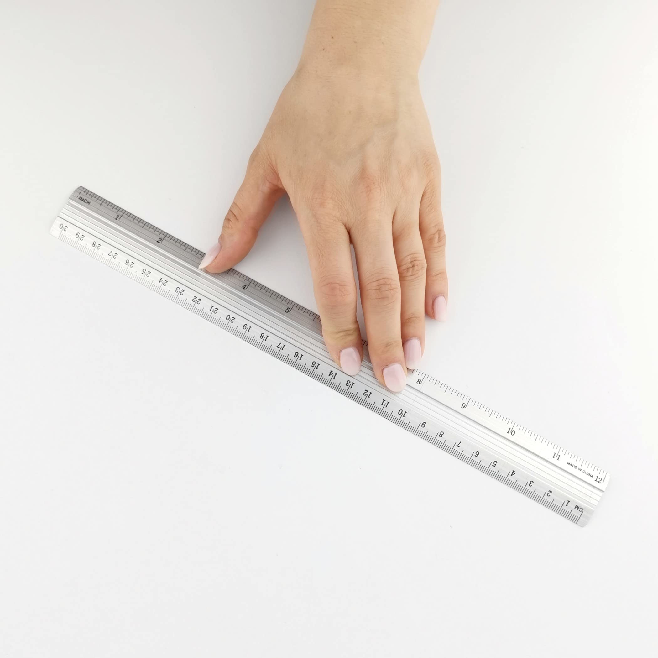 D.RECT Aluminium Ruler - 30 cm Silver | Non-Slip Strip | Inch & Centimetre Graduations 5