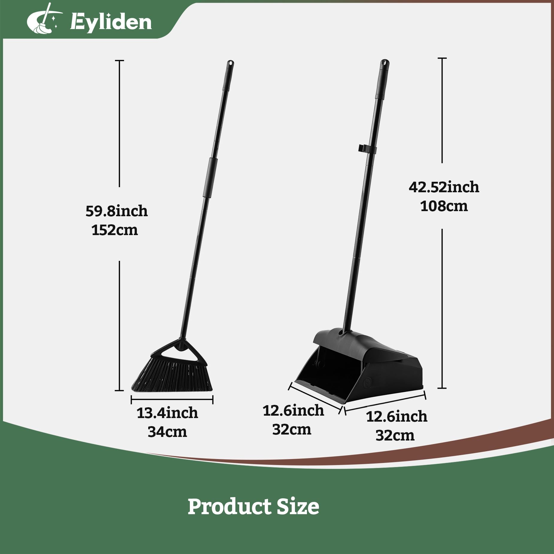 Eyliden Long Handled Dustpan and Brush Set - Upright, Windproof Lid | 58.8in Broom