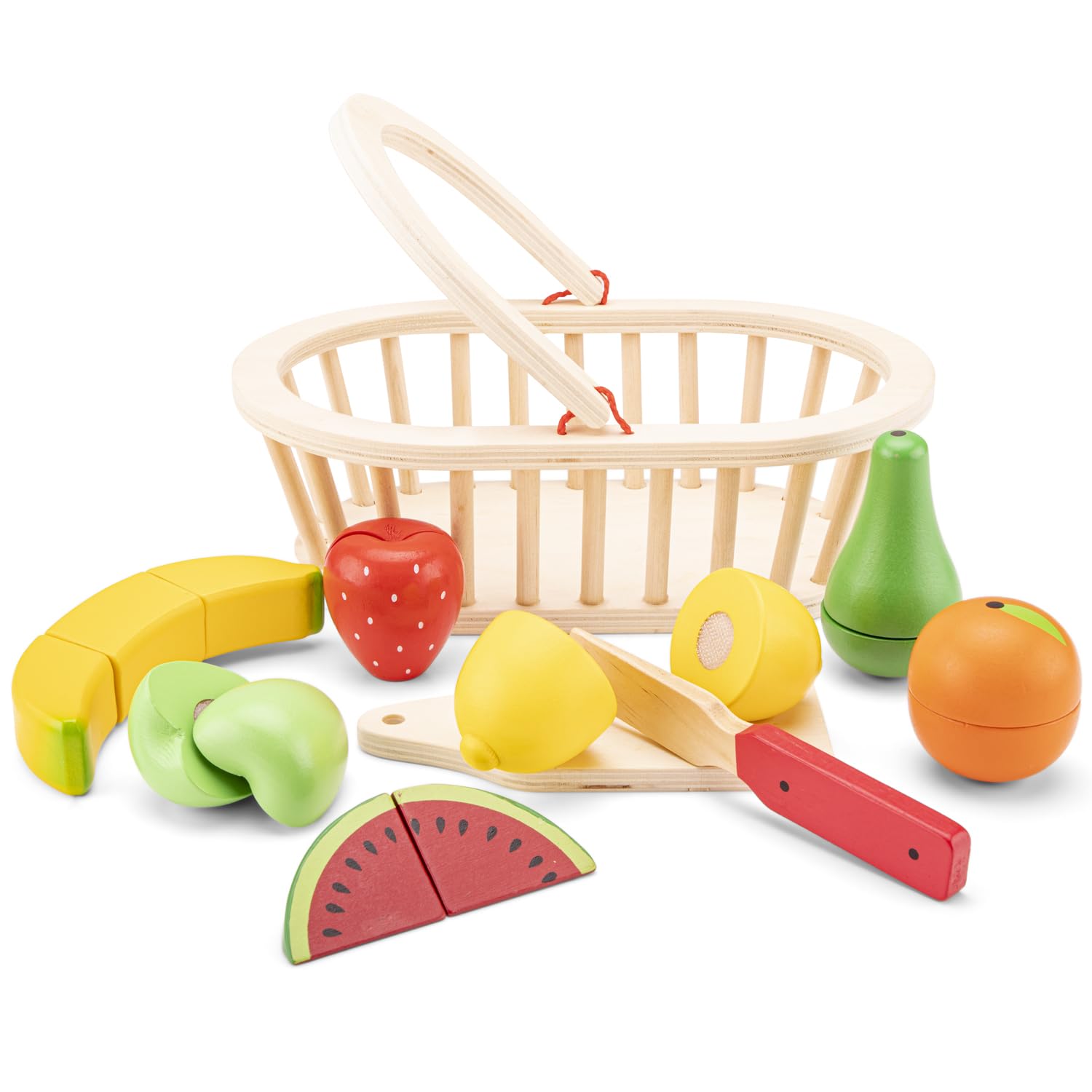 New Classic Toys Wooden Cutting Meal Fruit Basket Simulation Toy for Toddlers