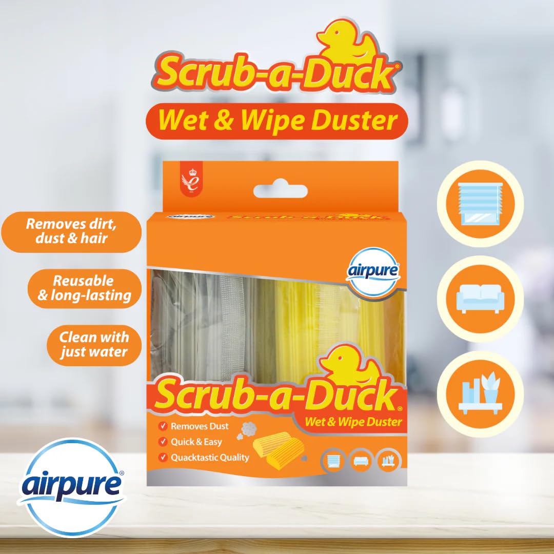 airpure Scrub-a-Duck Wet & Wipe Duster - 2 Pack | Removes Dirt, Dust & Hair | Reusable 3