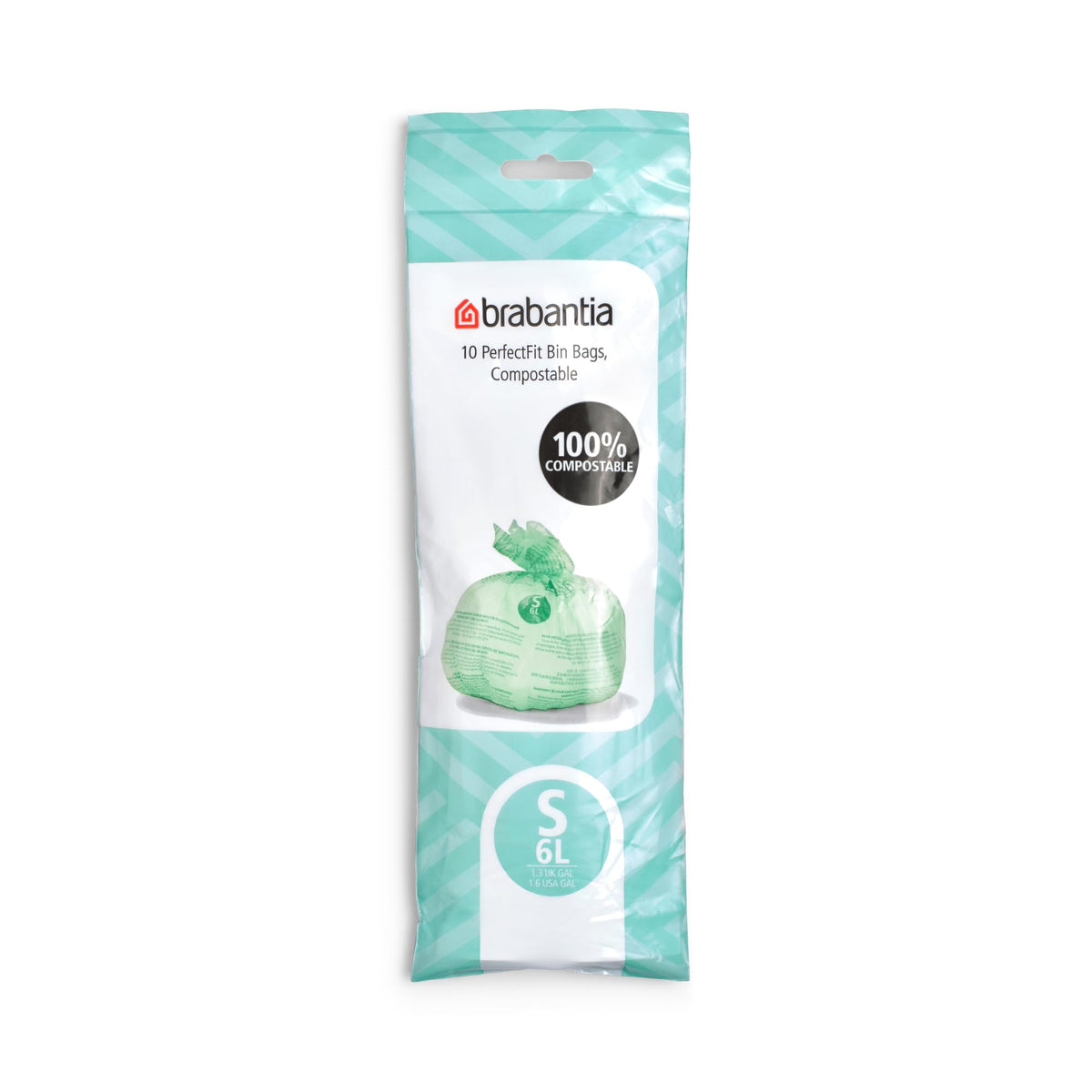 Brabantia Compostable Food Waste Bin Liners - 6 L, 10 Count, Code S, Green