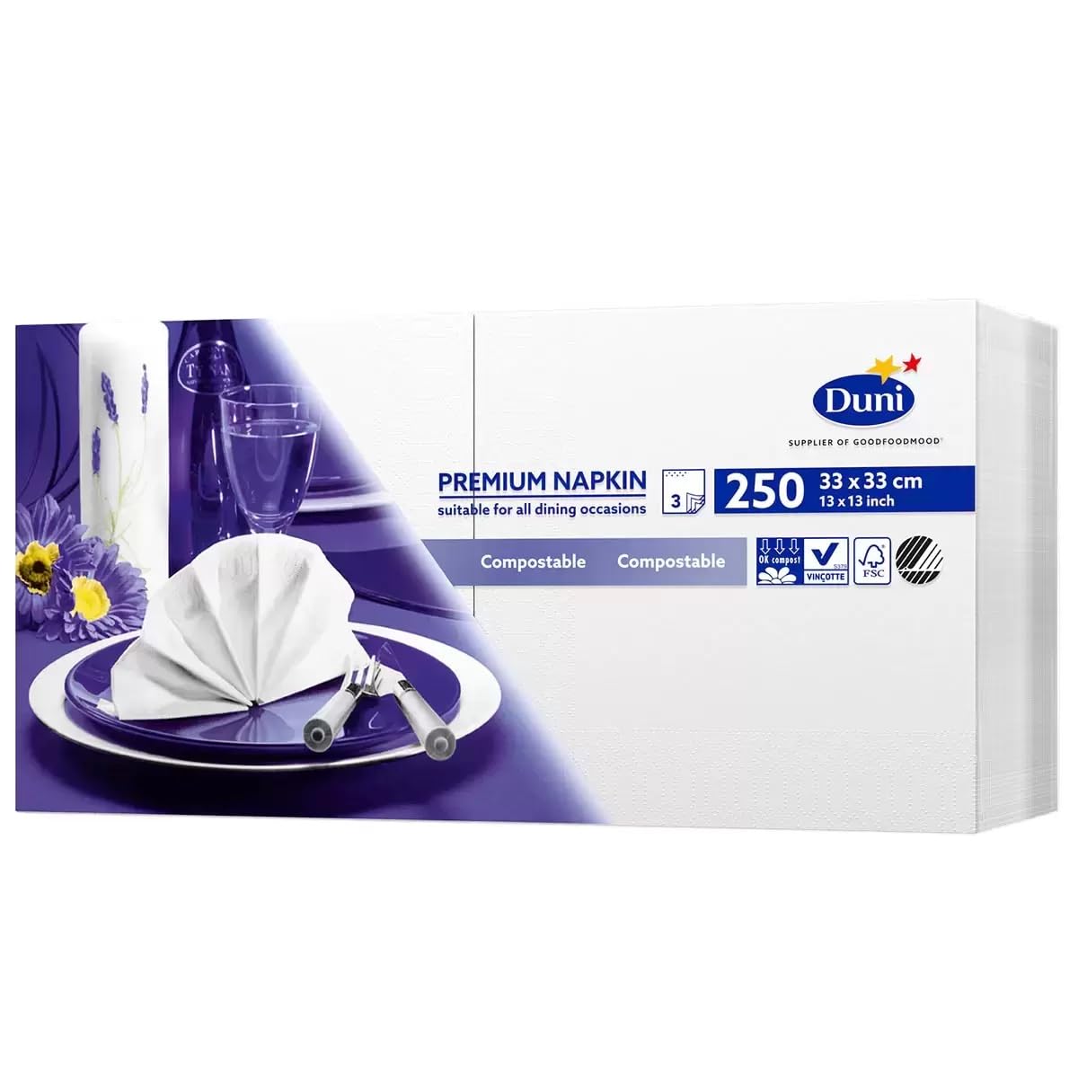 Duni 3-Ply Large Premium Napkins 250 Sheets (33 cm, White)