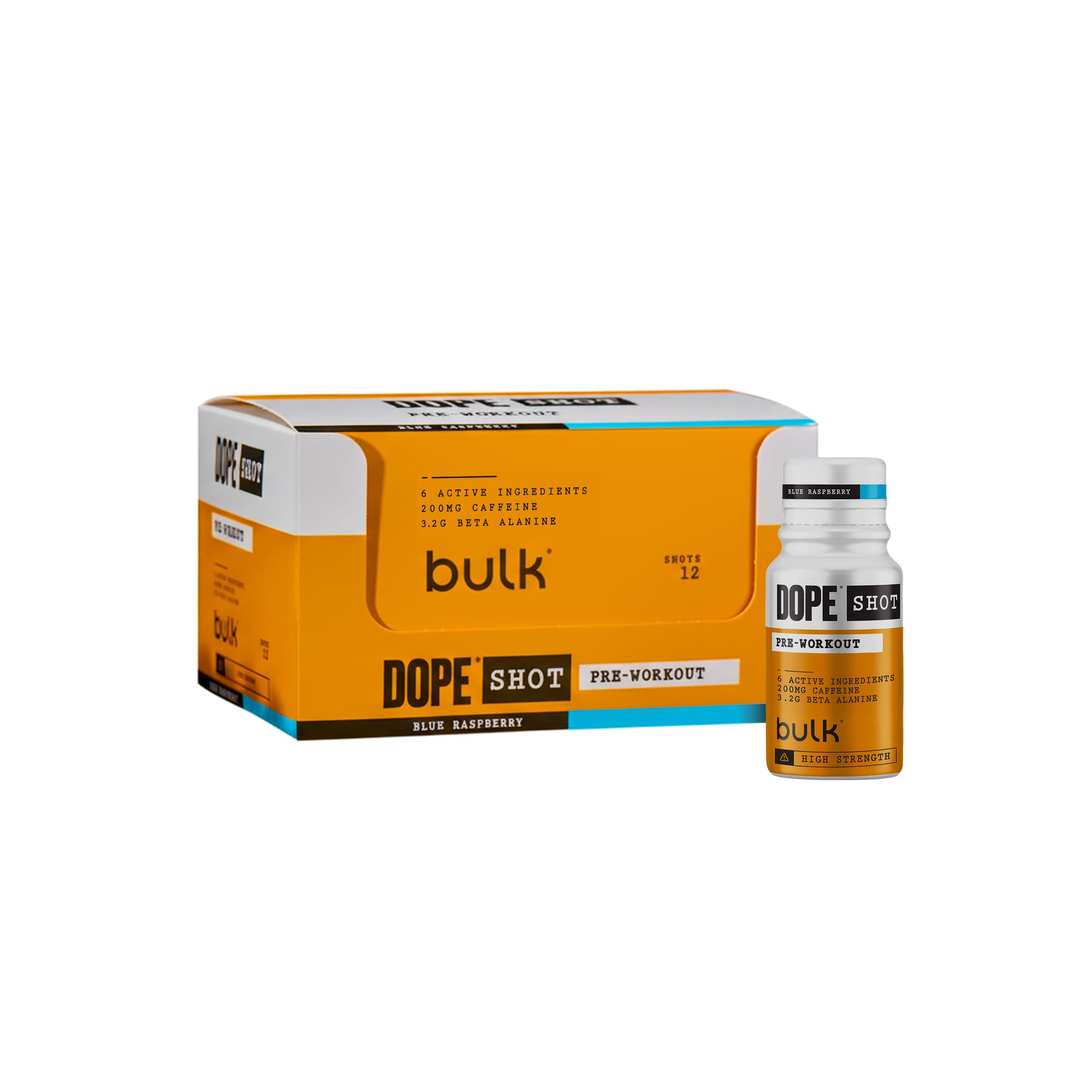 BULK POWDERS Dope Pre-Workout Shots - Berry Flavour | 200mg Caffeine | 3.2g Beta Alanine | 12 x 60ml Shots