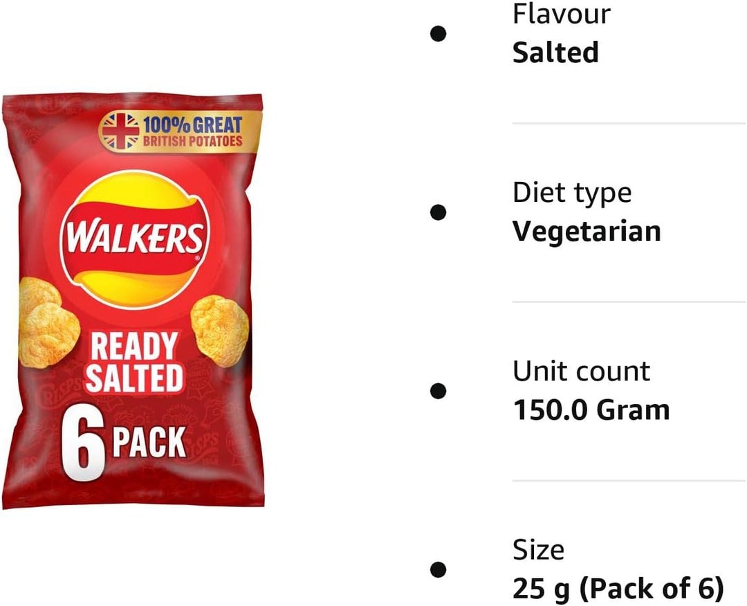 Walkers Ready Salted Multipack Crisps 6x25g