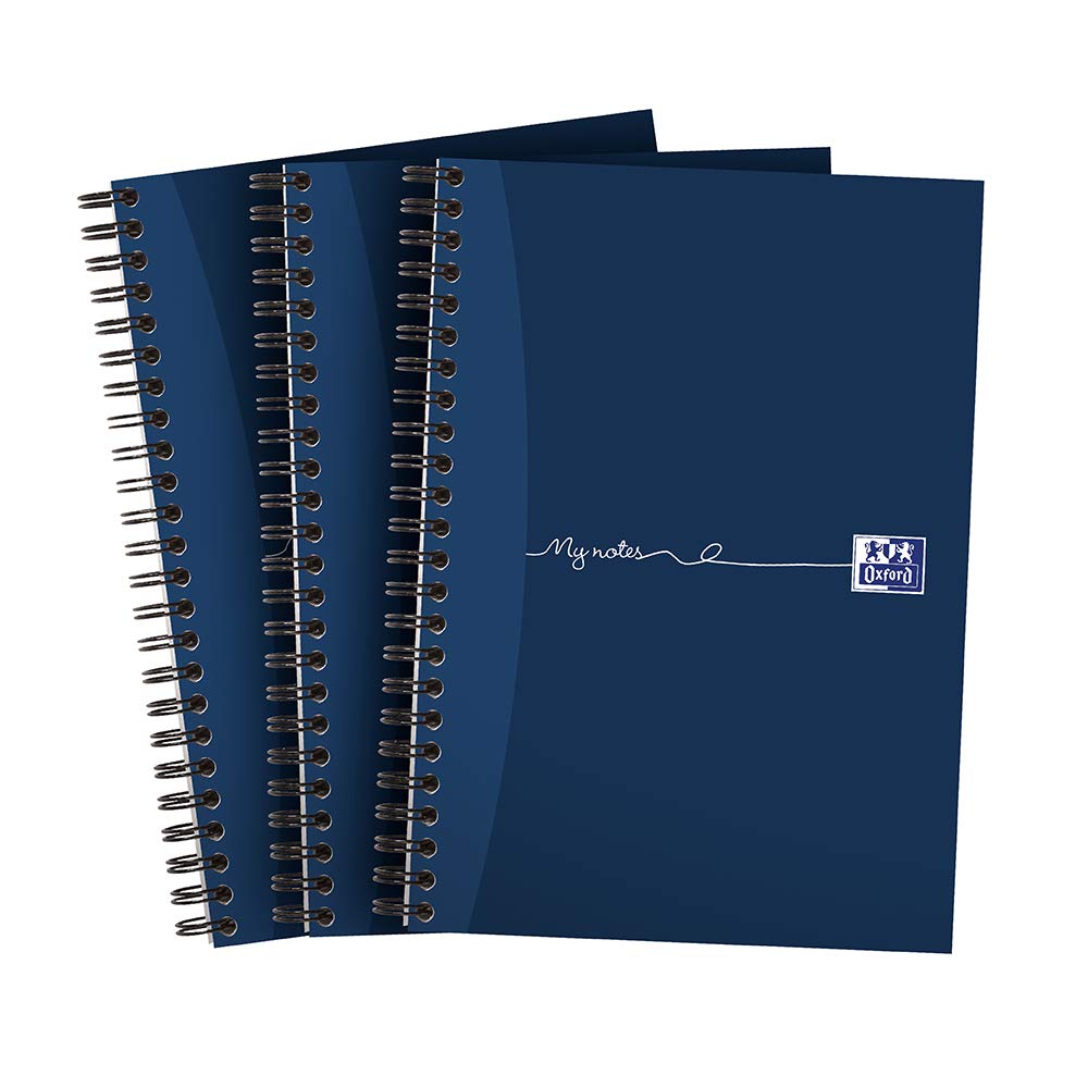 Oxford My Notes A5 Wirebound Notebooks - Ruled, Perforated, 200 Pages, Pack of 3 Navy