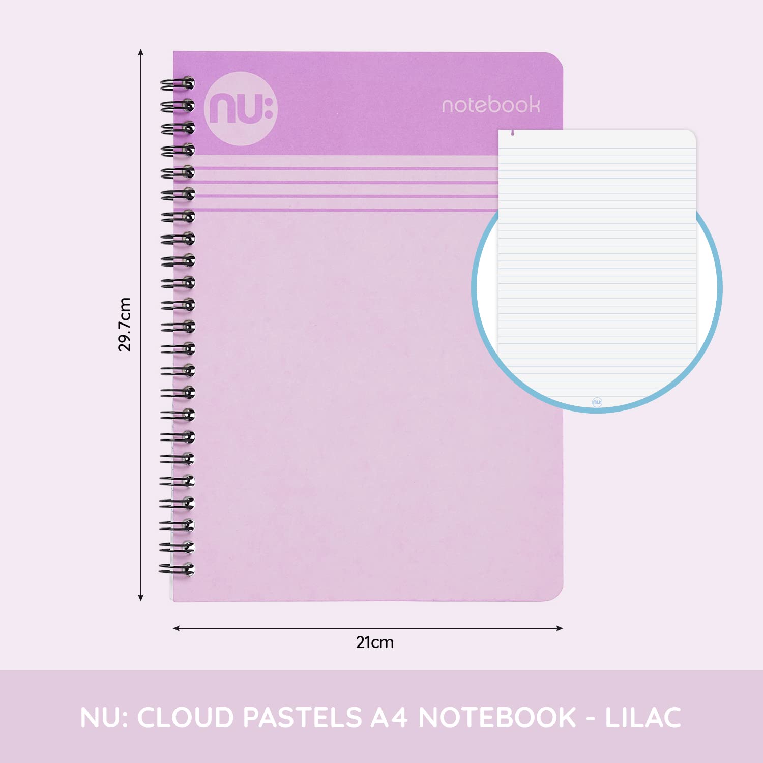 nu: A4 Wirebound Notebook - Cloud Pastels Lilac | 80gsm FSC Paper | 110 Pages