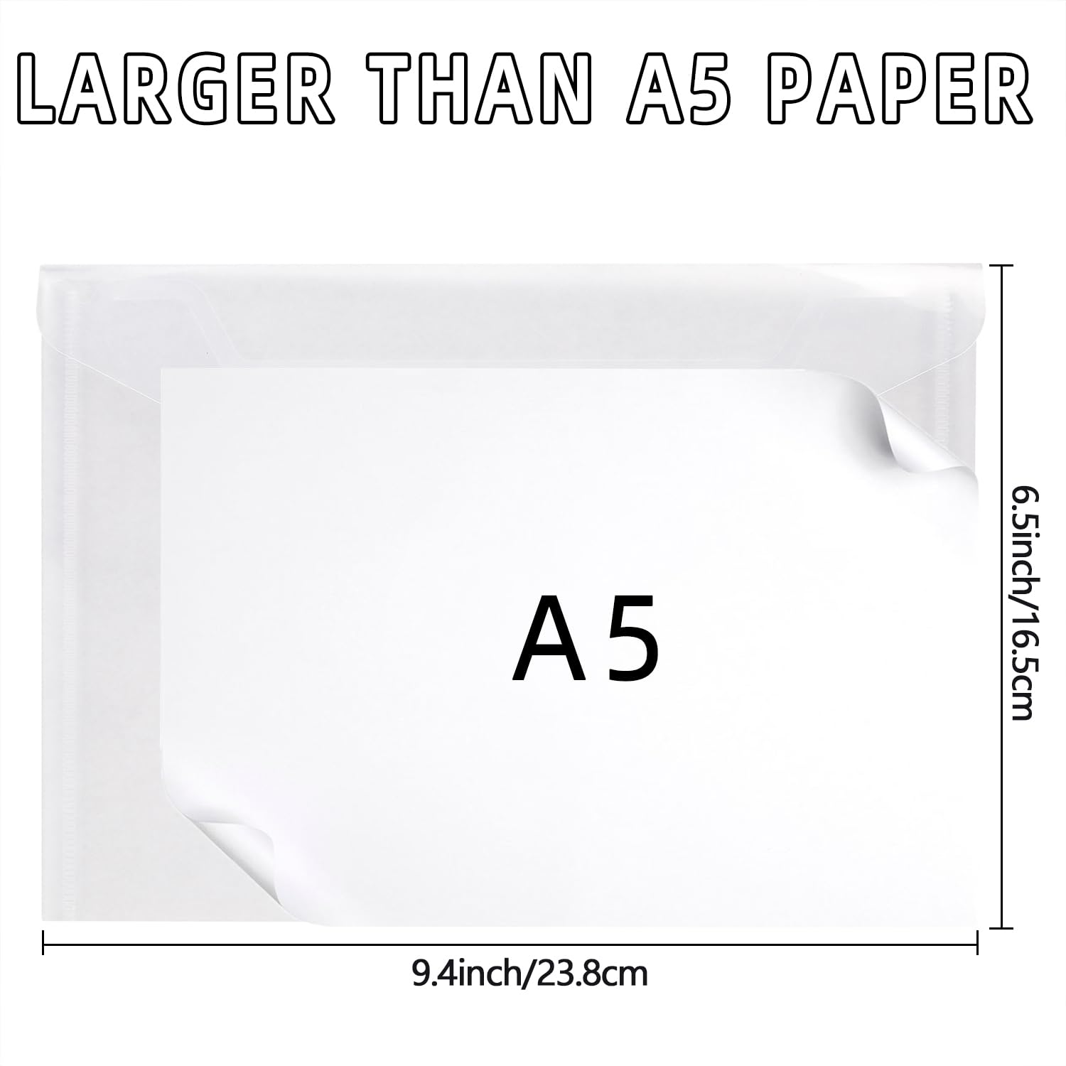 GoodtoU A5 Plastic Document Wallets - 6 Pack Clear Polypropylene Folders with Popper Closure