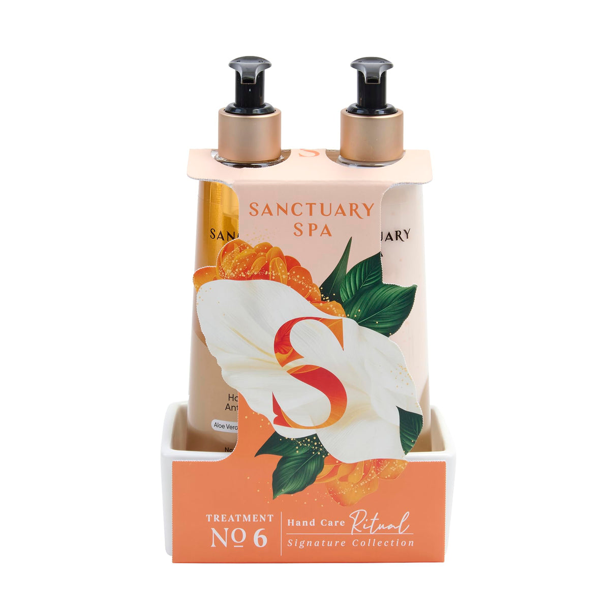 Sanctuary Spa Signature Hand Care Ritual Gift Set - Hand Wash & Lotion 250ml Each | Includes Ceramic Tray