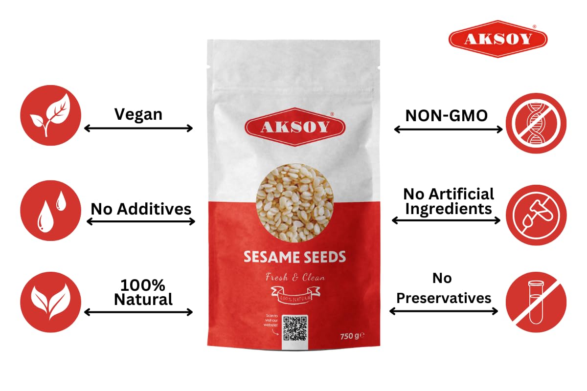 AKSOY Sesame Seeds - 750g Premium Natural Whole Seeds | Rich Nutty Flavor | Non-GMO 3