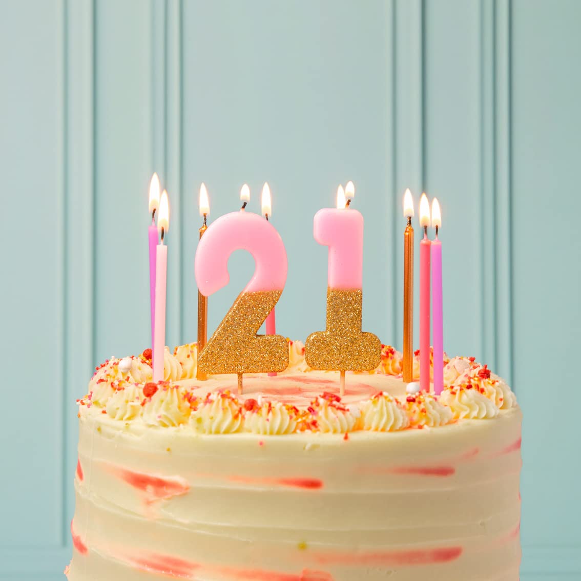 Talking Tables 16 x Tall Birthday Candles with Holders - Pink, Gold & White | 10cm 5