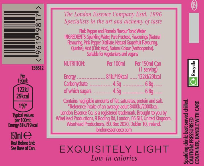 THE LONDON ESSENCE CO. Pomelo & Pink Pepper Tonic Water Mixer | Low Calorie | Pack of 6 (150 ml)