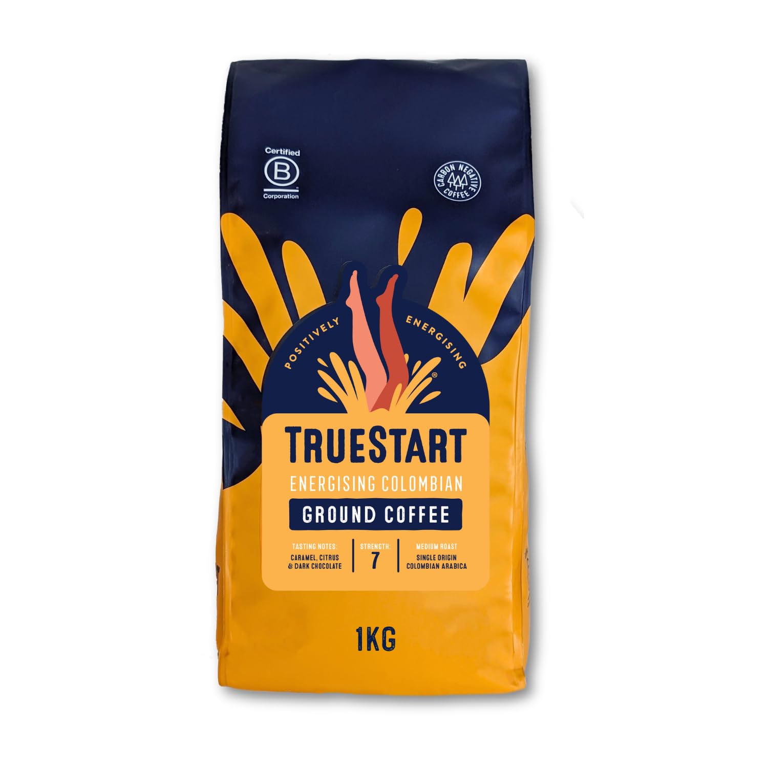 TRUESTART Smooth Energising Colombian Ground Coffee - 1kg | Medium Roast | Mycotoxin-Free