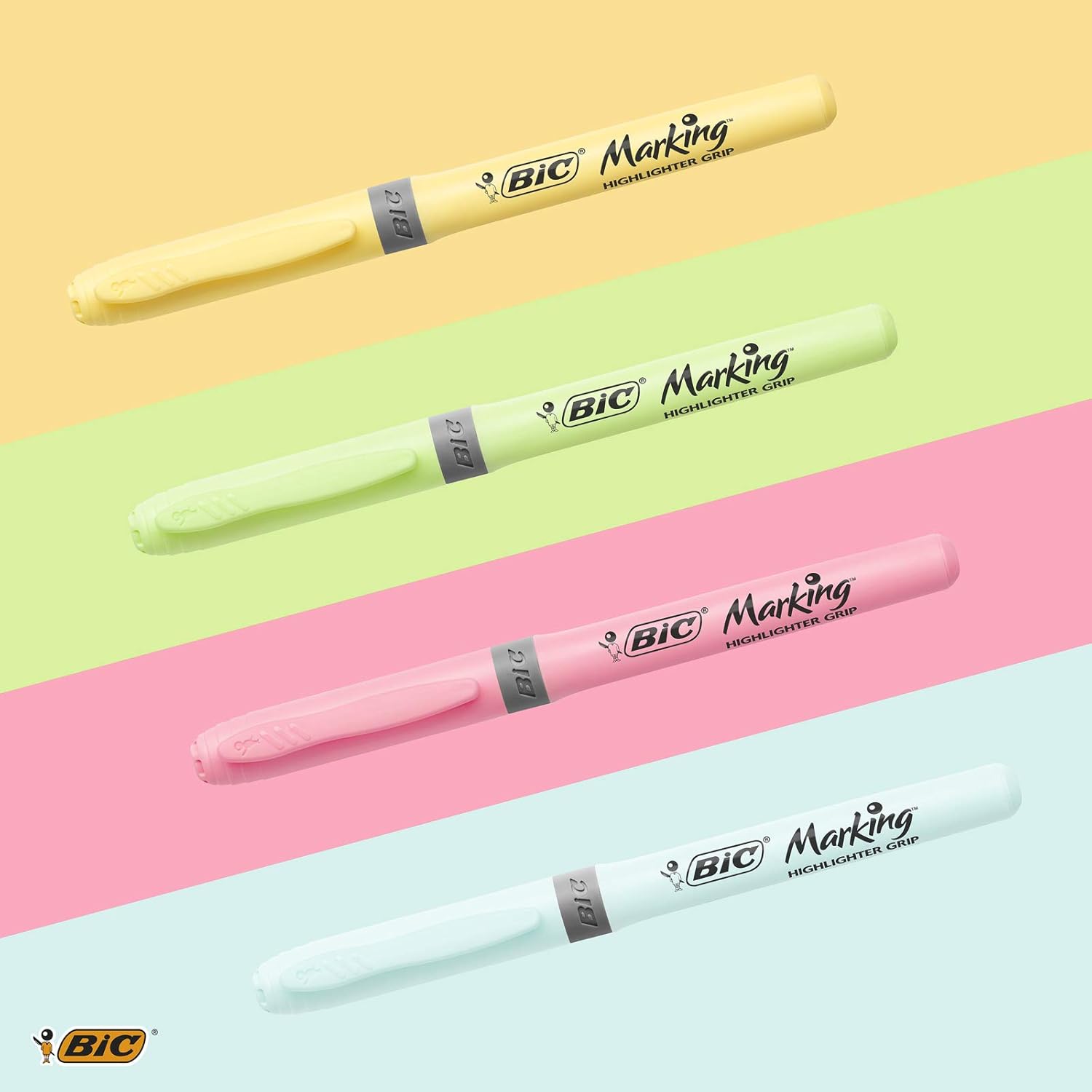 Bic Highlighter Grip Pens with Anti-Drying Technology in 4 Assorted Colors, Pack of 4 5