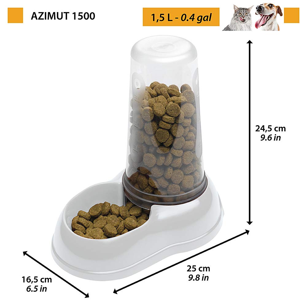 Ferplast Azimut 1500 Automatic Pet Feeder - 1.5L Capacity | White Plastic | Non-Slip Base