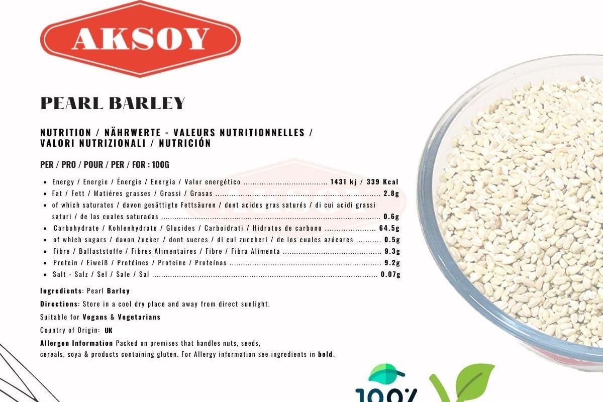 AKSOY Wholefoods Pearl Barley - 1.25KG Bag | High Fiber Grain for Soups & Salads 3