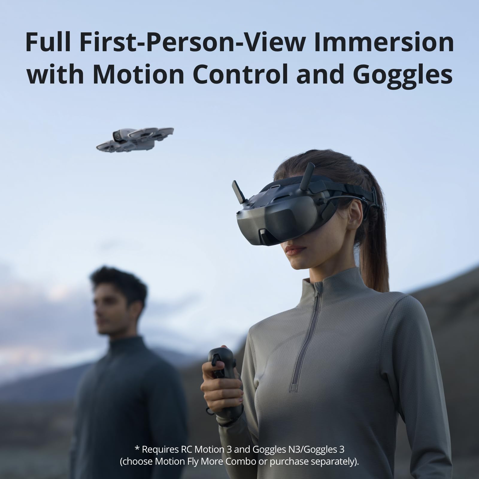 DJI Neo Motion Fly More Combo - 135g Mini Drone with 4K UHD Camera, Subject Tracking, Palm Takeoff, 3 Batteries & RC Motion 3 4