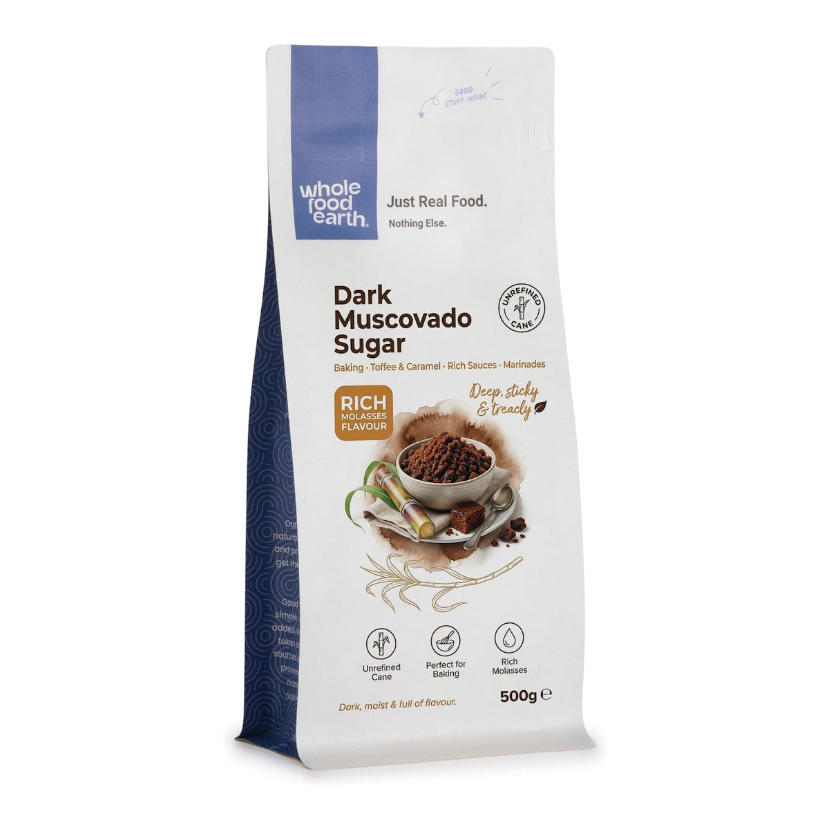 Wholefood Earth Dark Muscovado Sugar - 500 g | GMO-Free | Unrefined
