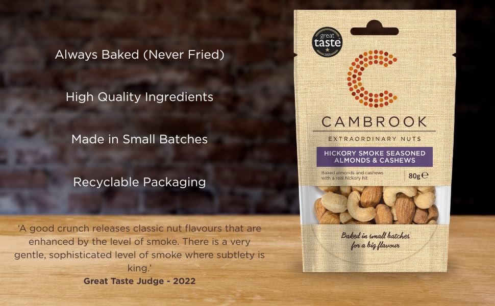 Cambrook - Hickory Smoke Seasoned Almonds & Cashews | Baked Not Fried | 80g