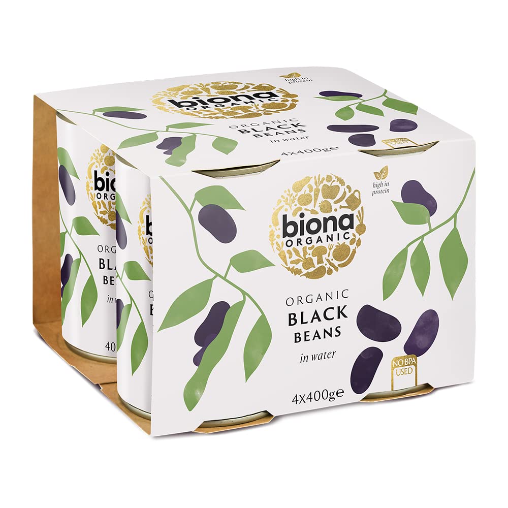 Biona Organic Black Beans - Pre-Cooked & Ready to Eat | 400g Cans | Pack of 4