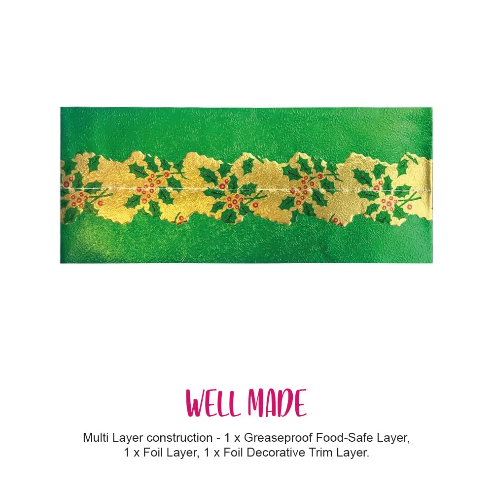 Anniversary House Traditional Christmas Cake Frill - Green Foil, 86cm Pre-Cut Decorative Trim 5