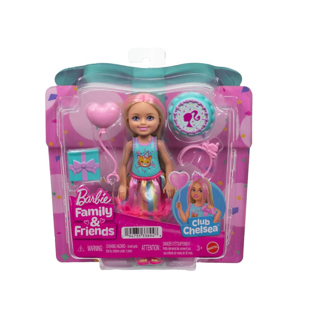 Barbie Club Chelsea 6-Inch Birthday-Themed Doll with Pink-Streaked Hair & Party Accessories