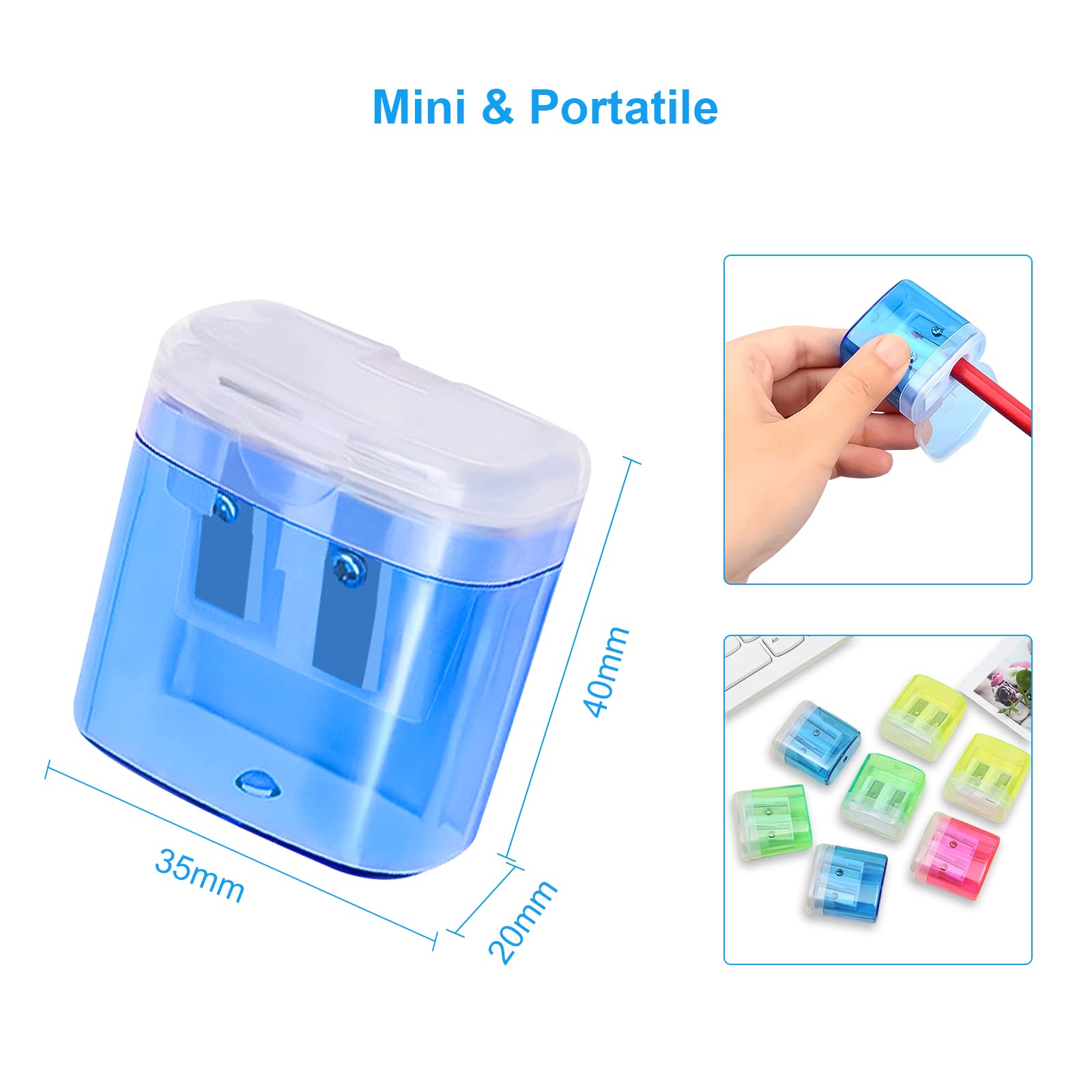 elzle Pack of 4 Portable 2-Hole Pencil Sharpeners with Debris Container | Plastic & Stainless Steel 6