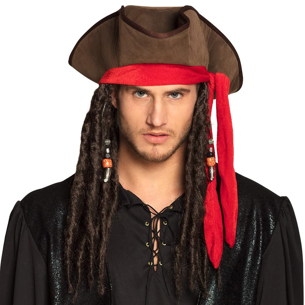 Boland Pirate Hat Dirty Jack with Hair | Brown Polyester Adult Headwear | Size 58