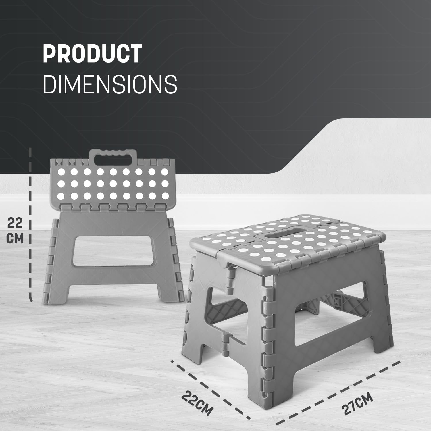 KEPLIN 9 Inch Heavy Duty Folding Step Stool | Plastic | Supports up to 150kg | Grey