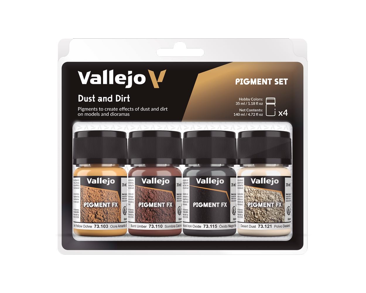 Vallejo Dust & Dirt Pigment Set - 4 Jars x 35ml | Weathering Effects | Non Toxic 1