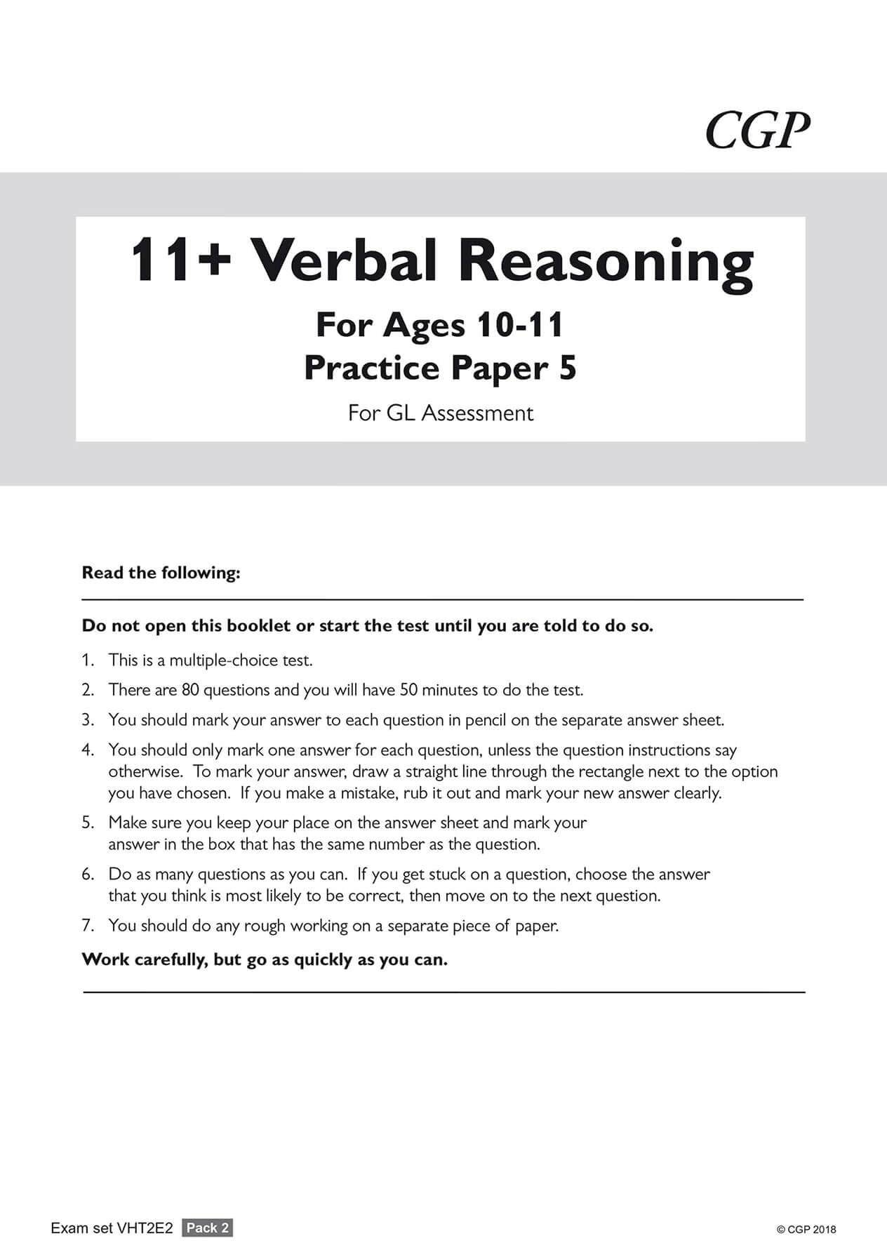 CGP 11+ GL Verbal Reasoning Practice Papers Pack 2 - Ages 10-11 | Paperback | 76 Pages