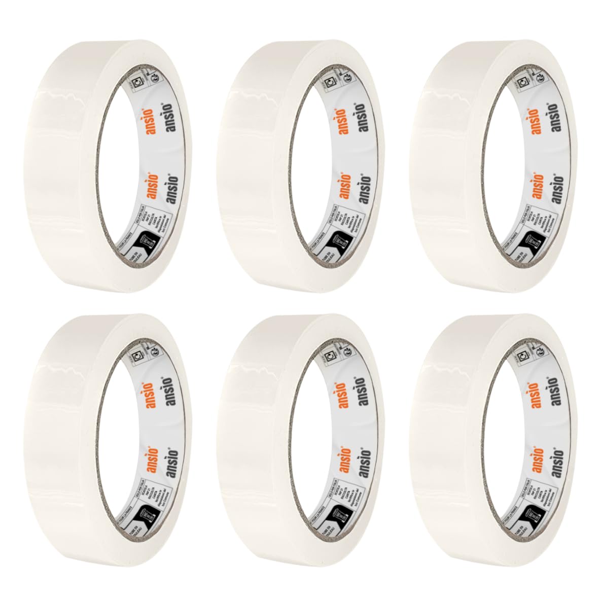 ANSIO Easy Tear Clear Cello Tape - 24mm x 50m Rolls | Pack of 6 | Transparent Office Tape