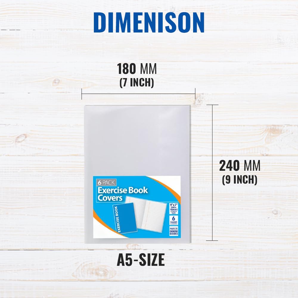 1ABOVE 6 Pack Clear Plastic Exercise Book Covers - 150 Micron Strong Protection | A5/A4 Compatible