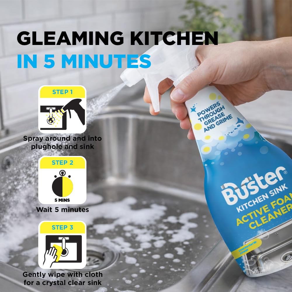 Buster Active Foam Kitchen and Bathroom Cleaner Spray - 2 x 500ml Twin Pack | Removes Limescale 4