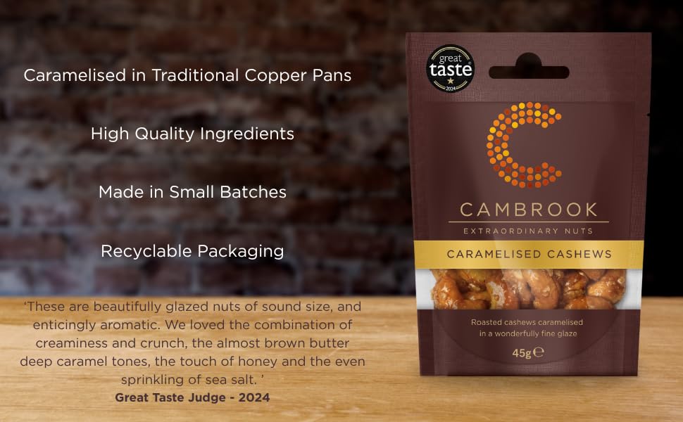 Cambrook Caramelised Cashews - Roasted & Glazed Snack | 45g Bag