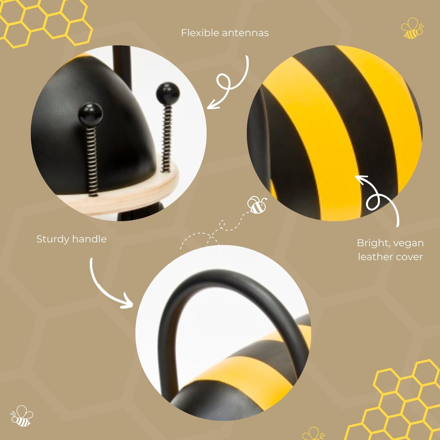 Wheelybug Toddler Wooden Ride-On - Small Bee | Ages 1-3 Years | Multi-Directional Castors 4