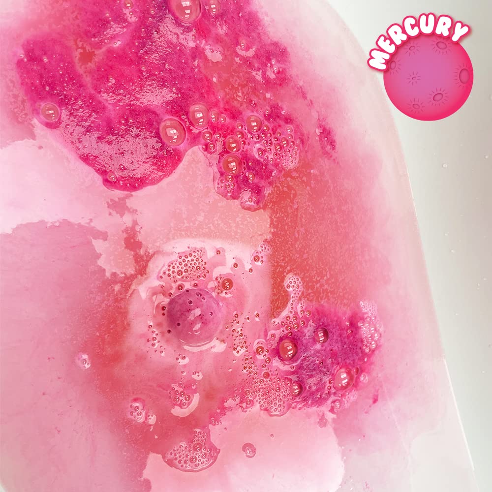 ZIMPLI 9 x Solar System Baff Bombz & 9 x Planetary Fact Cards | Educational Bath Toys | Strawberry Scented 3
