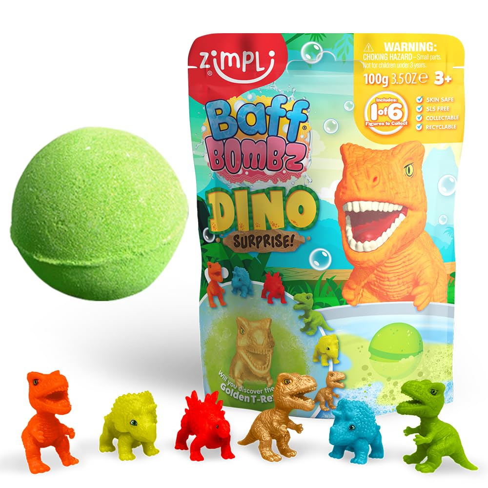 ZIMPLI Kids Large Dino Surprise Bath Bomb 100g | Fruity Scent | Includes 1 Dinosaur Toy