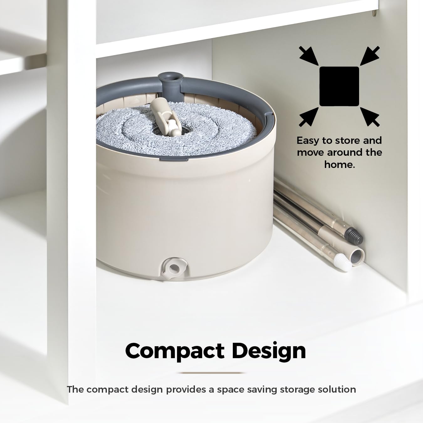 Tower Duo Compact Spin Mop & Bucket - Clean/Dirty Water Separation | 2 Microfibre Pads | Latte & Grey 6