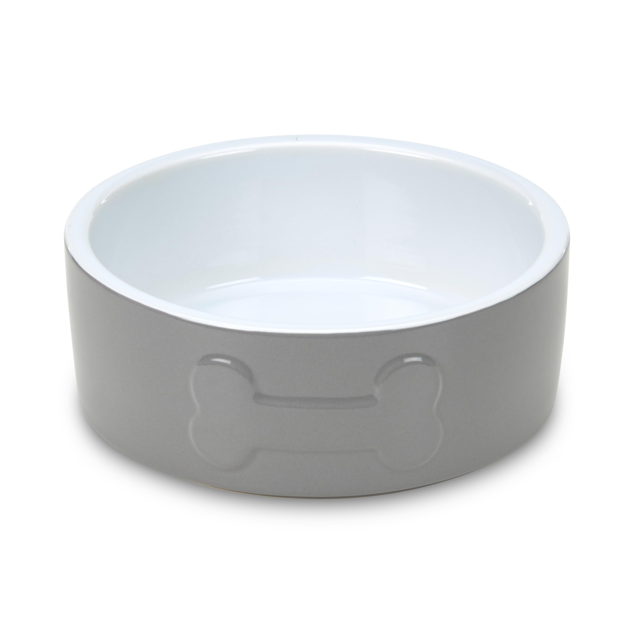 Petface Bone Ceramic Pet Bowl - Grey/White, 15 cm Diameter, Heavy Weighted for Dogs
